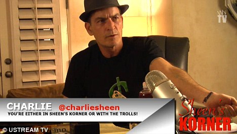 Branded a winner: Sheen also displayed his new 'winning' tattoo