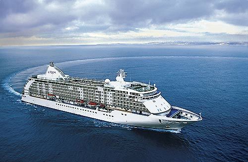 The Regent Seven Seas Voyager sails out of Port Everglades.